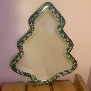 Henn Pottery Spongeware Tree Platter Plate Green